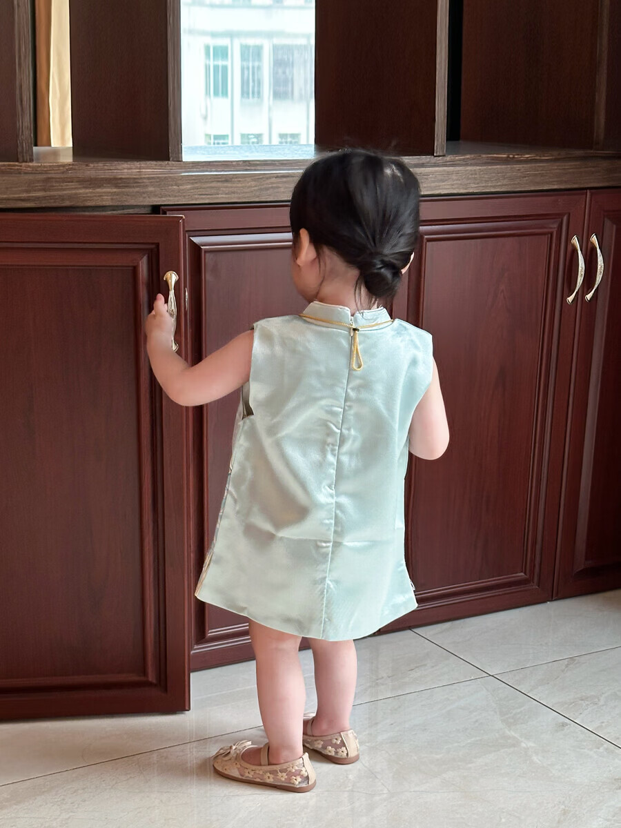 FADOBABY Children's Summer Qipao Dress Girls' Modified Chinese Style Fashion Dress Baby First Birthday Dress Summer Wear 14